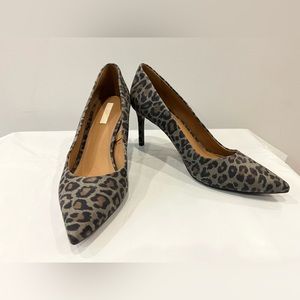 Suede Leopard Print Pumps - size 8